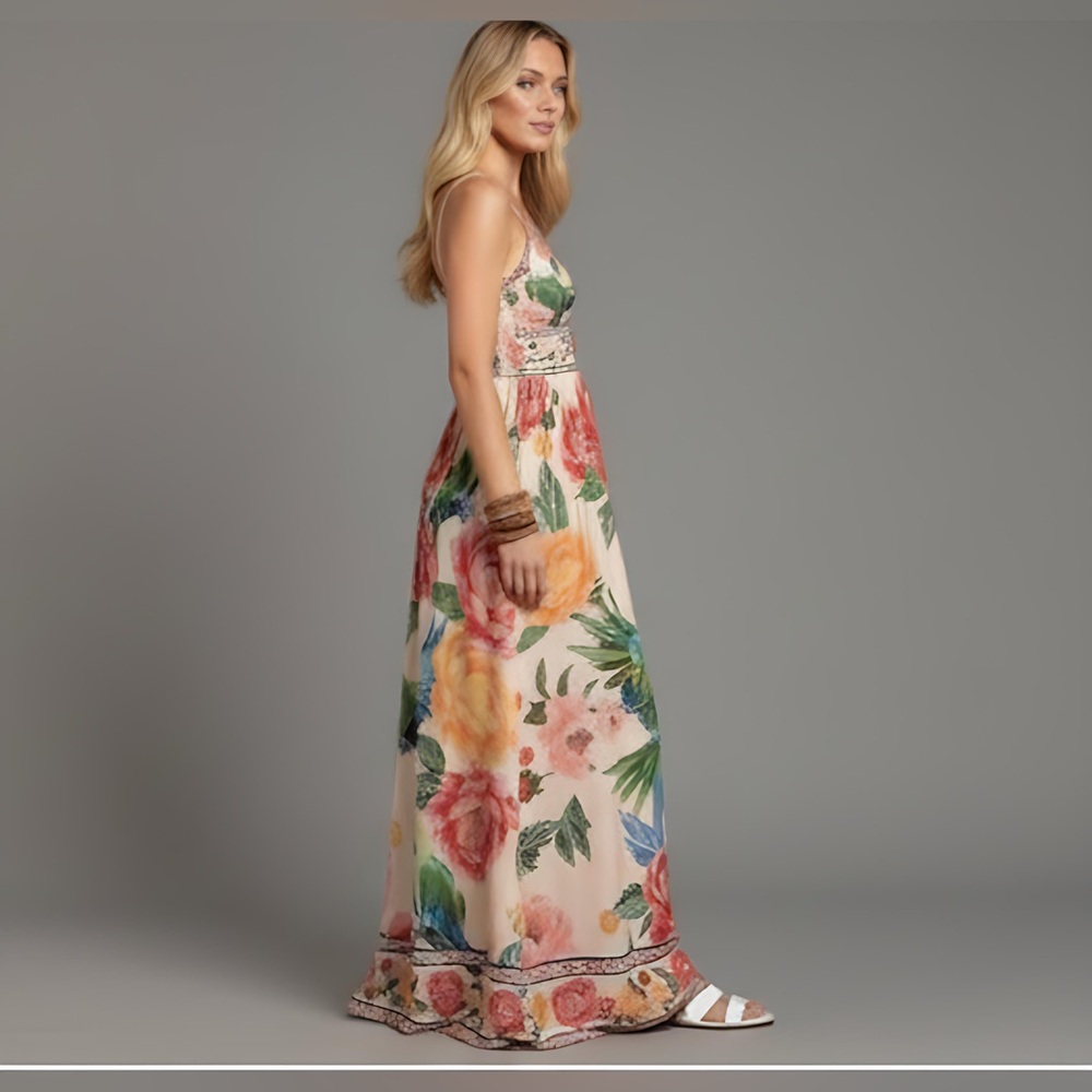 Boho Floral Print V-Neck Maxi Dress - Picture 6 of 10